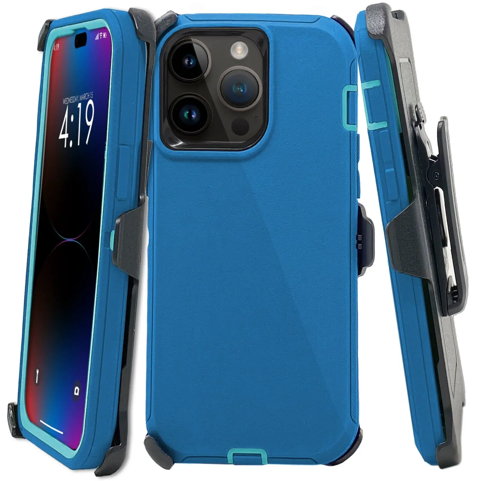 Teal Rugged Defender Case Cover For Apple iPhone 17 / 17E / 16 / 16E / 15 / 14 / 13 / 12 / Plus / Pro / Pro Max / Shockproof Heavyduty Protection cover With Belt Clip Phonecase Protector  Protective