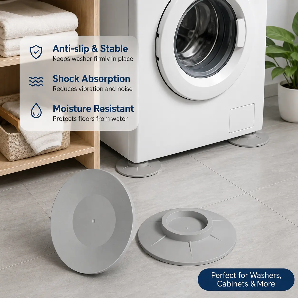 4-Count Anti-Slip Suction Pads for Washers, Cabinets & Household Products - Shock-Absorbing Raising Pads for Home Supplies, Stable Support for Furniture & Appliances