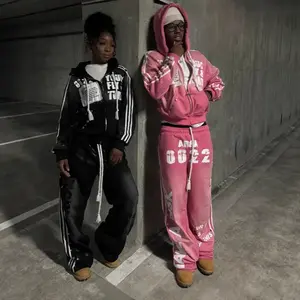 2026 Hooded Sweatshirt Set Fashion Casual Long Pants Printed Hip Hop Rock Unisex Sweatshirt Jacket
