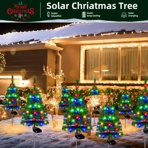 New (4 Pack Ordinary Christmas Tree Solar Lights) Christmas Outdoor Party Decoration Solar Garden Lamp Colorful LED Christmas Tree Lights Yard Lawn Front Path Patio Atmosphere Decoration Christmas Tree Lights 2024 Home Essential