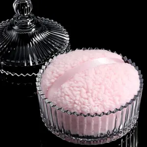 Large Dusting Powder Puff, 5.5 Inch Glass Container Glass Powder Jar with Body Powder Puff