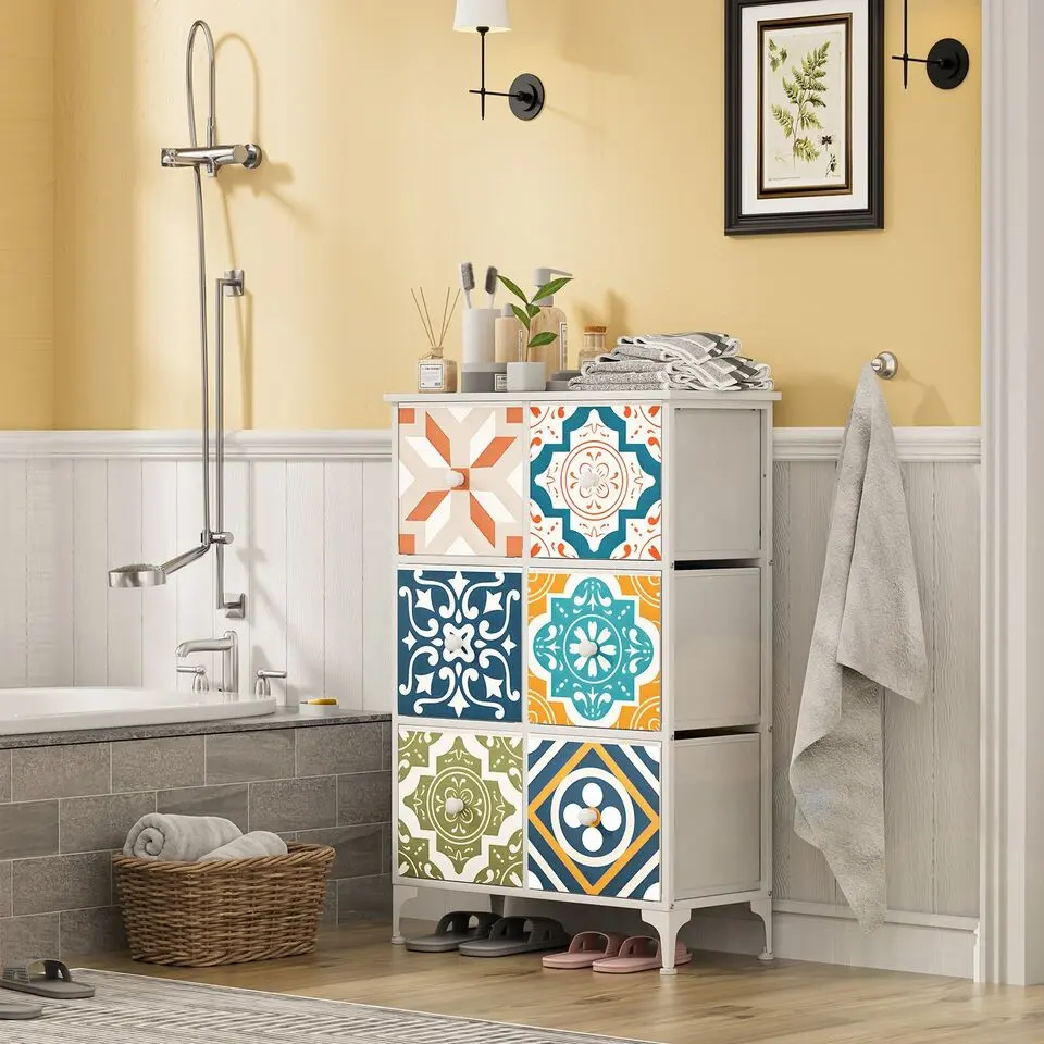 Mediterranean Style Dresser with 6 Drawers, Boho Dresser for Bedroom