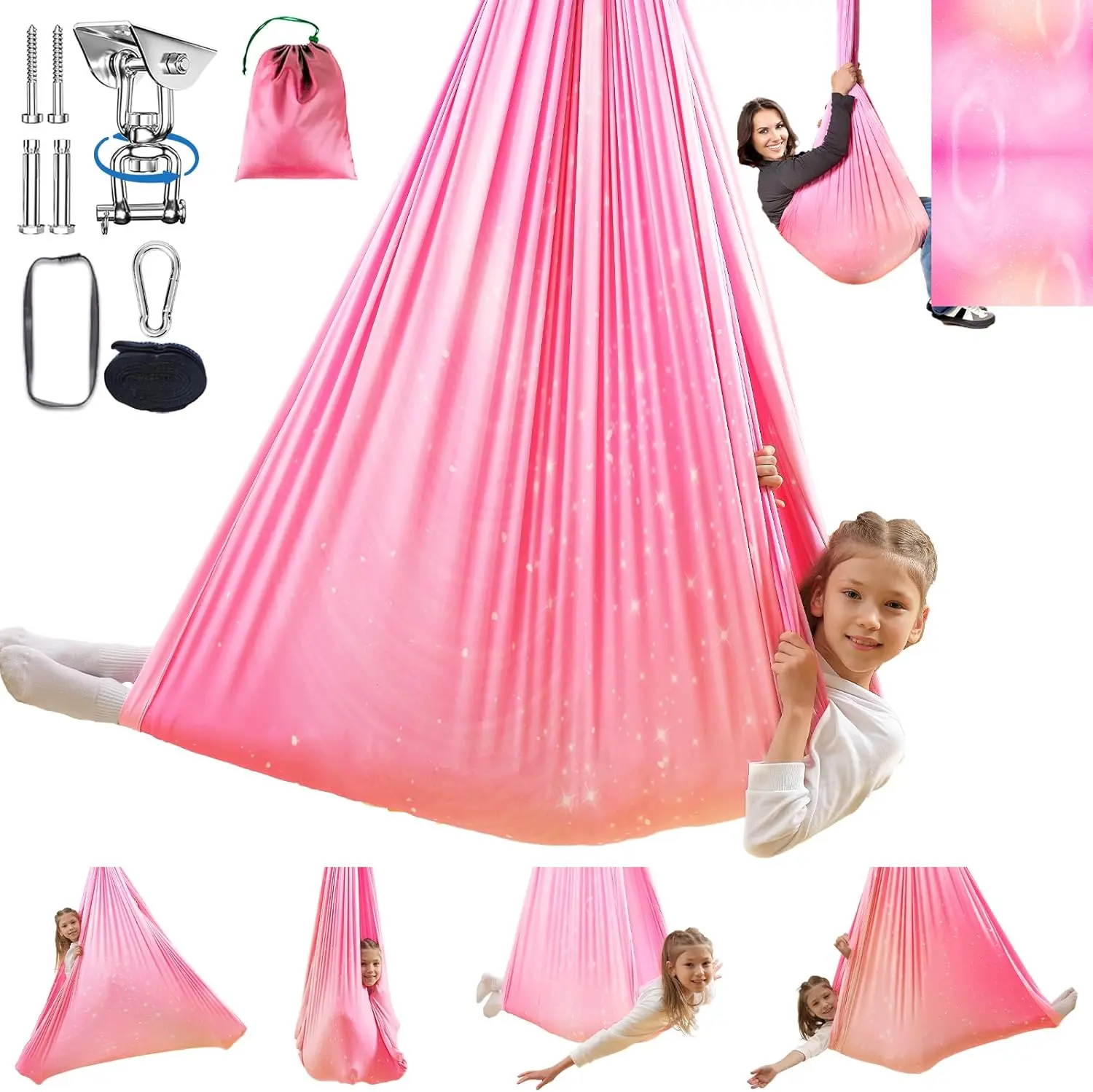 Sensory Swing for  Indoor & Outdoor Double Layer  Cuddle Hammock Chair with 360 Swivel Hanger Kit Adjustable  and Adult Aspergers   () (010)