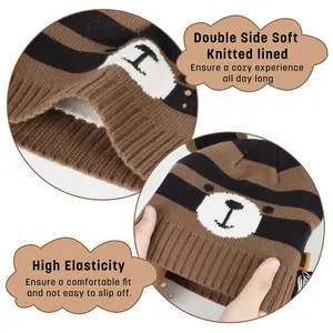 Catalonia bear Knit Hats, Warm Winter Beanie Cap for Ages 6-10, Cute Gift Idea for Boys and Girls, Perfect for Birthday and Christmas