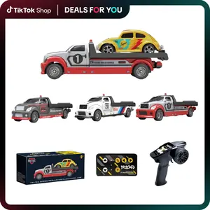 Hotfree 1/64 Mini RC Flatbed Truck, 2.4GHz Alloy Transporter Model with Movable Tailboard, App Control Remote Control Tow Truck, 3-Speed Adjustable, USB-C Rechargeable, Indoor Outdoor Racing Toy, Fun Birthday Christmas Gift for Kids Boys