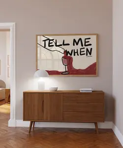 Tell Me When Horizontal Wine Print - Retro Wine Print - Bar Cart Art - Retro Cocktail - Retro drink Print - Wine Print - Cheers Print, Black