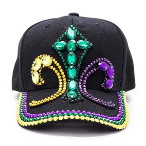 Mardi Gras Fleur De Lis Stone Embellished Cap