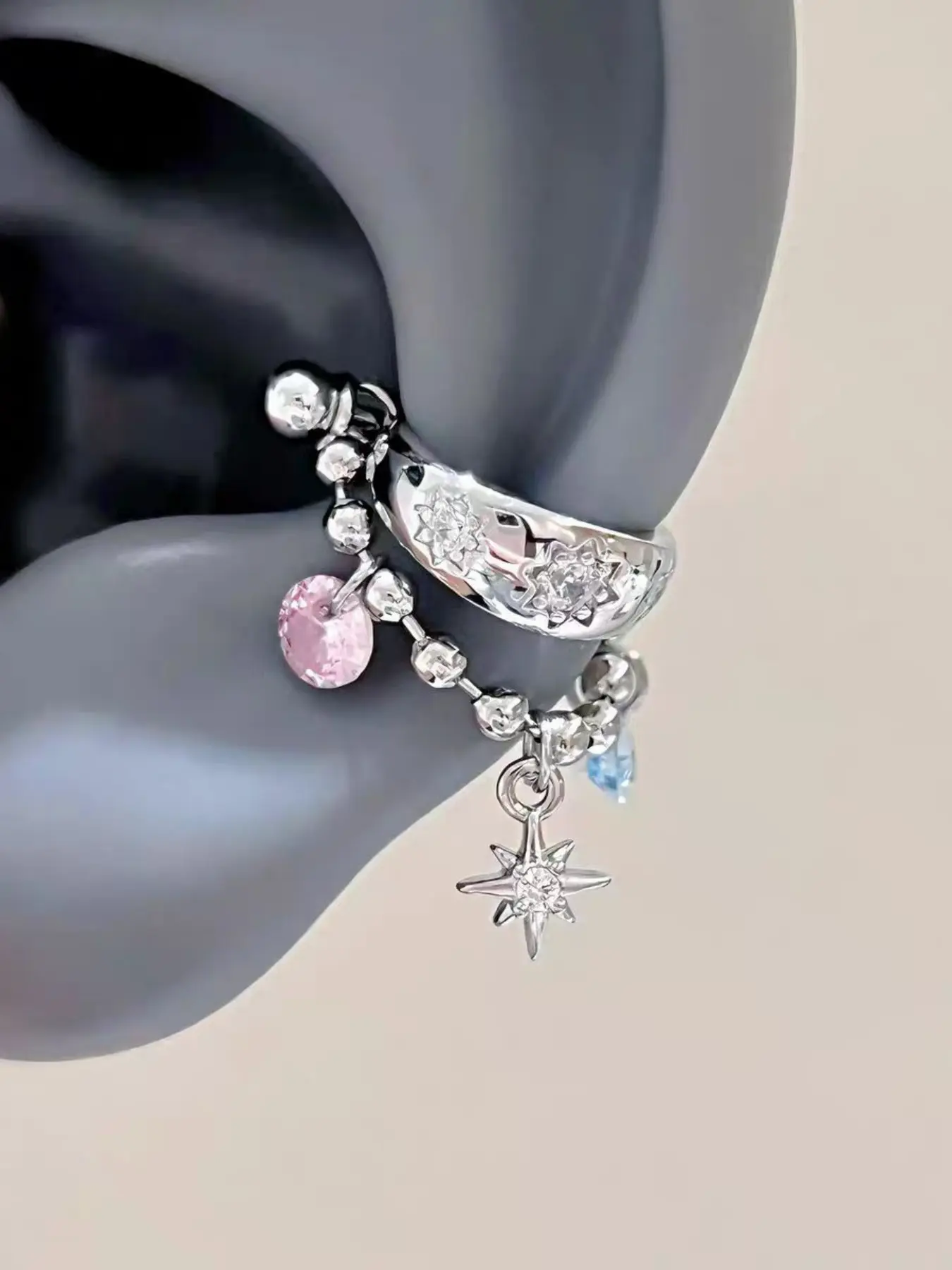 Hyper Flashy Colorful Dopamine Eight-Point Star Zircon Tassel Earrings, Sweet Cool Cute Multifunctional Tragus Studs, Unique Ear Jewelry, Sparkling Ear Jewelry, Fashionable Earrings