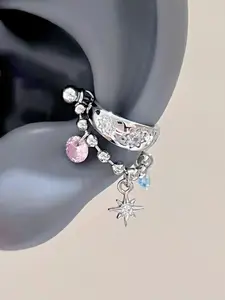 Hyper Flashy Colorful Dopamine Eight-Point Star Zircon Tassel Earrings, Sweet Cool Cute Multifunctional Tragus Studs, Unique Ear Jewelry