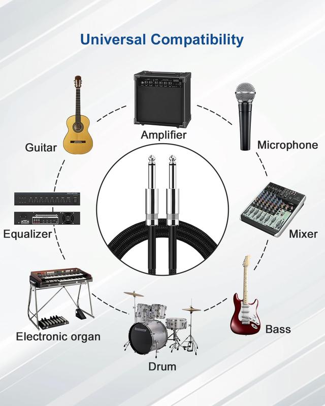 Guitar , Guitar Cord 10ft AMP Cord for Bass & Electric Guitars/Keyboard/Mandolin TS 1/4 Inch Instrument , Pro Audio Straight Angle Black