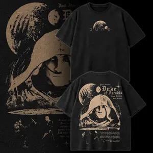 Paul Atreides Duke of Arrakis Dune Part 3 Graphic T-Shirt, Muad’Dib Lisan Al Gaib Vintage Washed Tee, Desert Prophet Sci-Fi Movie Shirt, House Atreides Streetwear Aesthetic, Oversized Unisex Cotton Tee, Dune Fan Gift