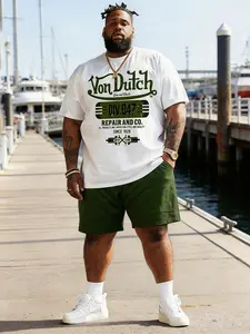 Men's Two-Piece Set, Short Sleeve Casual Suit, Colorblock T-Shirt & Military Shorts, Summer Vacation, Street Style