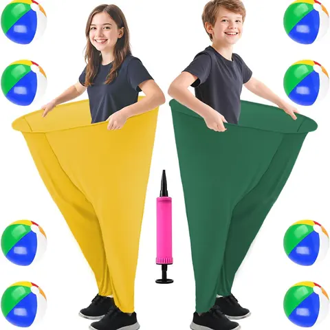2025 New 6-Pcs Giant Stretchy Adult Granny Pants Party Set - 32" Waist, 40" Length, 4 Bouncy Balls, 1 Pump, Random Color, Durable Fabric, Fold for Travel, Compact Storage, Elasticity, Gifts, Outdoor Instant Yard Game (Toys & Hobbies Novelty Gag Toy)