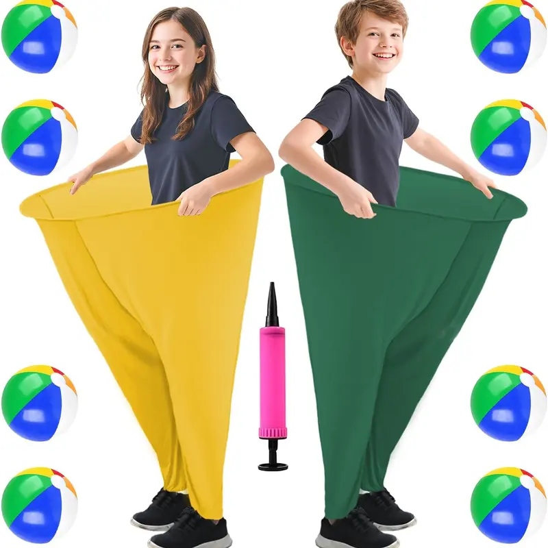 2025 New 6-Pcs Giant Stretchy Adult Granny Pants Party Set - 32" Waist, 40" Length, 4 Bouncy Balls, 1 Pump, Random Color, Durable Fabric, Fold for Travel, Compact Storage, Elasticity, Gifts, Outdoor Instant Yard Game (Toys & Hobbies Novelty Gag Toy)