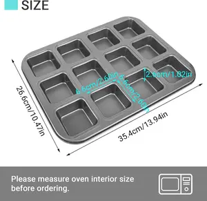Brownie Pan with Dividers, 2 Set All Edges Square Cupcake Brownie Pans 12 Mini Cavity Non Stick Baking Carbon Steel Bread Mold Small Edge 3x4 Individual Cutter Sheet Tray for Cake Cookie Oven