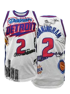 Boyfriend Style "Detroit 2" Stitched Basketball Jersey, Round Neck Loose Fit Breathable Vest,Comfortable Sleeveless Tank Top, Unisex Sporty Style,Perfect for Outdoor Sports Activities,Training,Competition