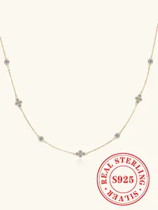 S925 Sterling Silver Synthetic Moissanite Four Leaf Clover Design Necklace, Fashion Jewelry for Party, Daily Decor, Trendy All-match & Exquisite Jewelry for Birthday Gift