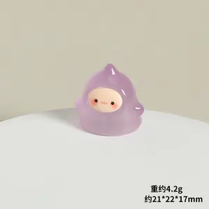 Purple Mini 3D Ghost Sprite Statues Glow-in-the-Dark DIY Decor Keychain Charms for Makeup Cosmetic Smooth Resin Figurines for Car Dashboard & Desk -Daily