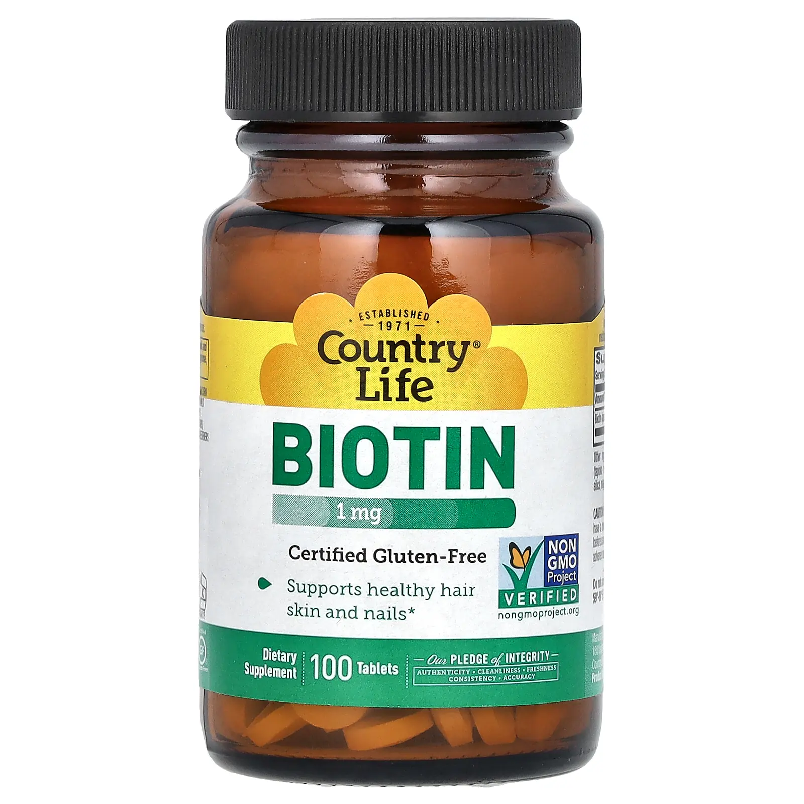 Country Life Biotin, 1 mg, 100 Tablets