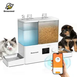 Geoorood Automatic Pet Feeder 36Cups/8.5L & Gravity Water Dispenser Stainless Steel Bowls 2-in-1 Set Large Capacity 5L Food Feeder 3.5L Water Fountain for Cats Pets Small Dogs Puppies Kittens