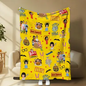 Bobb's Burggers Cartoon Characters Blanket, Funny Animated Sitcom Fan Decor For Men Women, Cozy Printed Bedding Home Decor Gift Idea | 310326.R3045.ID00