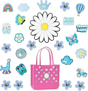 Bling Rhinestone Charms For Beach Totes Bear Butterfly Flower Pearl Accessories For Rubber Bags Decorative Insert Chains For Beach Handbags