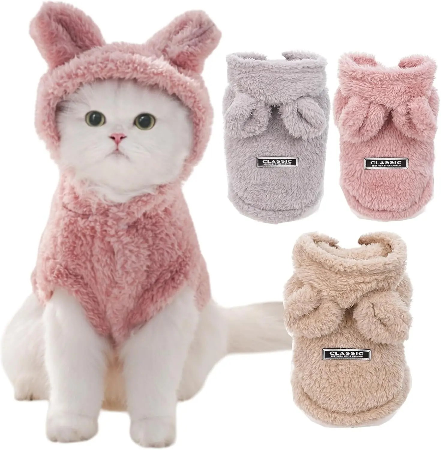Selena Cat Bunny Ears Costume Cute Dog Kitten Hoodies Sweater Rabbit Ears Puppy Pet Apparel (Small,Pink) Gift
