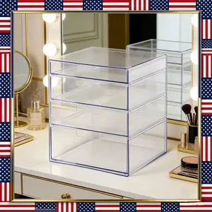 4 Drawer Stackable Countertop Organizer Clear Acrylic Makeup Storage 8.02 Height Bathroom Vanity Cosmetic Organizer for Brushes Lipsticks Skincare Essentials