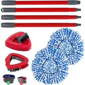 Spin Mop Handle,Mop ,Base and Brush for OCedar RinseClean 2  System,Include 2 Microfiber Spin Mop  ,4 Section 30-58" Iron Mop Handle,1 Base and 1 Scrub Brush for Floor Cleaning