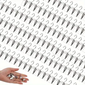 A set of 150 Silver Stainless Steel Outdoor Curtain Hooks, Rust-Resistant Reinforced Design, String Lights Special Hooks, Patio Door Decoration Hook Set - Home Improvement. Metal Shower Iron Photo