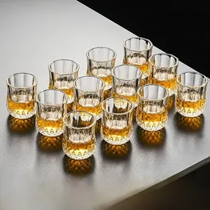6/12Pcs - Mini Exquisite Rhinestone Carved Pattern Liquor Glasses, Transparent Shot Glasses, Small Scotch Whisky, Vodka, Tequila, Espresso, Liquor Glasses, Whiskey Glasses, Drinkware, Stylish Drinkware, Set