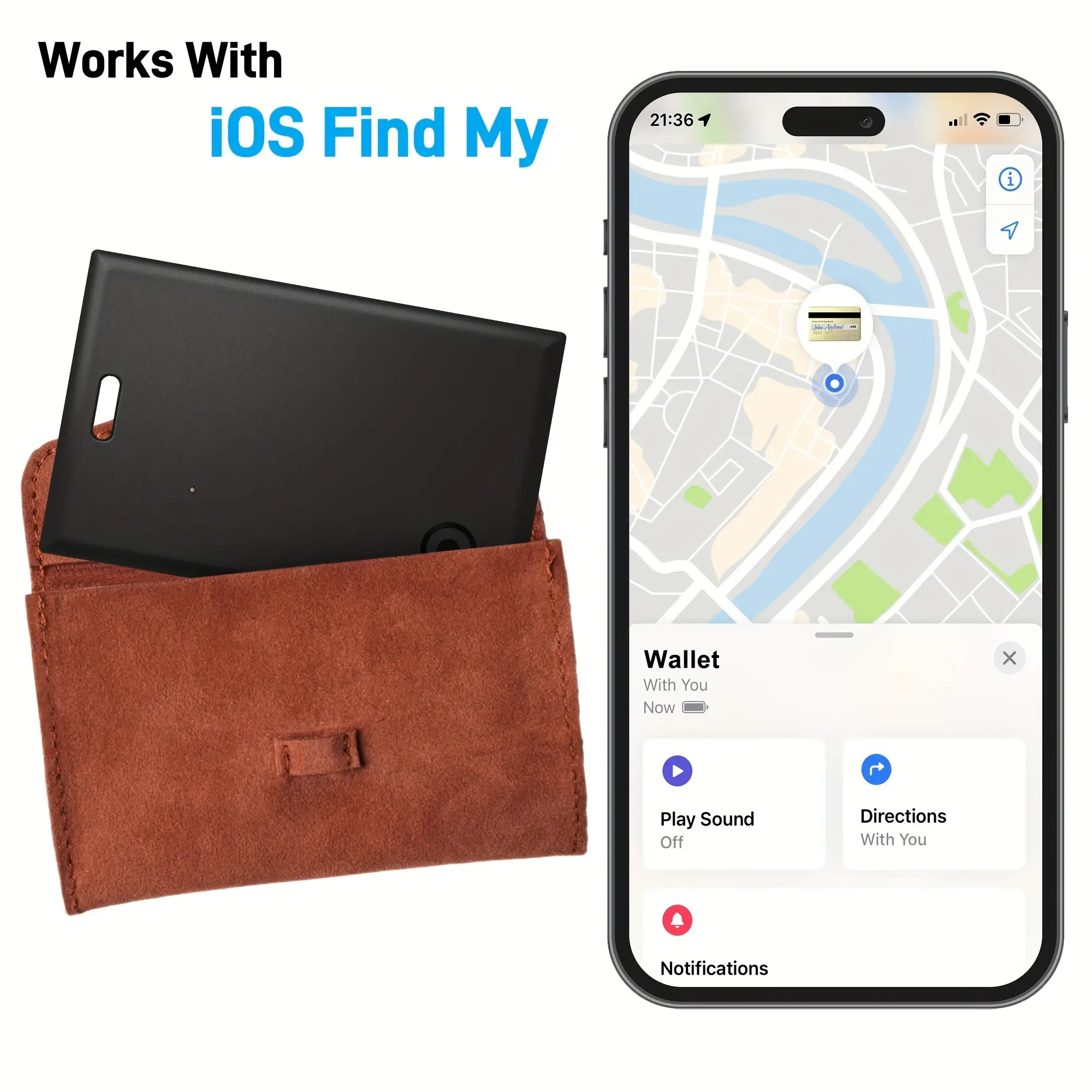Wireless GPS Trackers Air Card Finder, iOS & macOS 14 Sonoma Public Beta+ Compatible, Find My Sync, 1pc for Luggage Tags/Passports, Button Cell, 2-Year Non-Replaceable Battery Durability