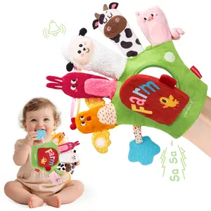 hahaland Montessori Farm Animal Hand Puppets with Rattle, Crinkle, Teether, Mirror – Baby Sensory Toys 6-12 MonthsMulti, Sensory Infant Toys for Boys and Girls, Ideal Birthday Christmas Gift