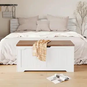 Retro Wooden Storage Bench and Chest, Storage Chest with 2 Safety Soft-Close Hinges, Entryway Bench, Multipurpose Ottoman Storage Cabinet for Entryway Bedroom Living Room,15 x 39 x 19 Inch