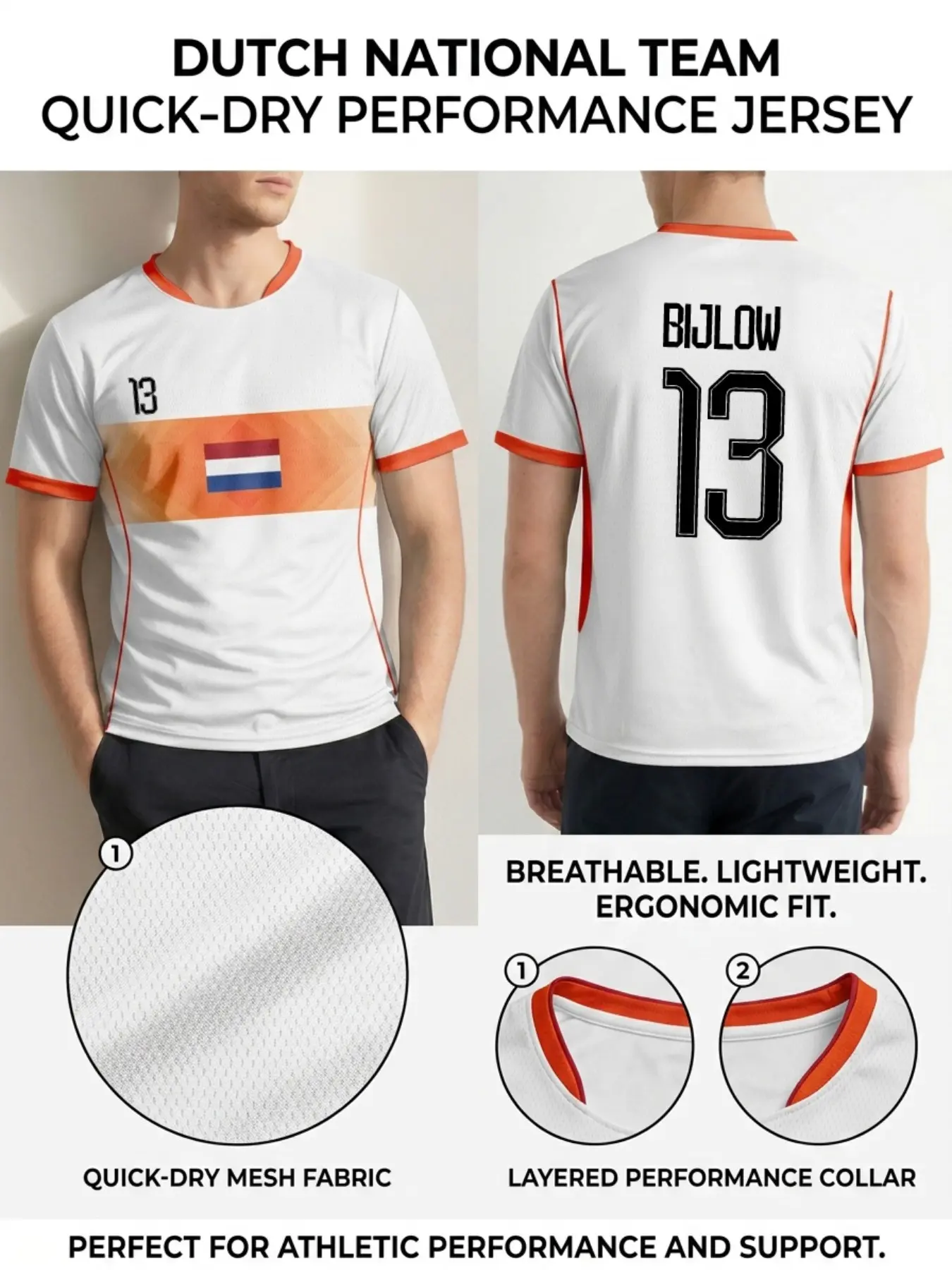 2026 Netherlands Football Jersey Men's National Team, Quick-Dry High-Performance Mesh, Lightweight Breathable, Ergonomic Design