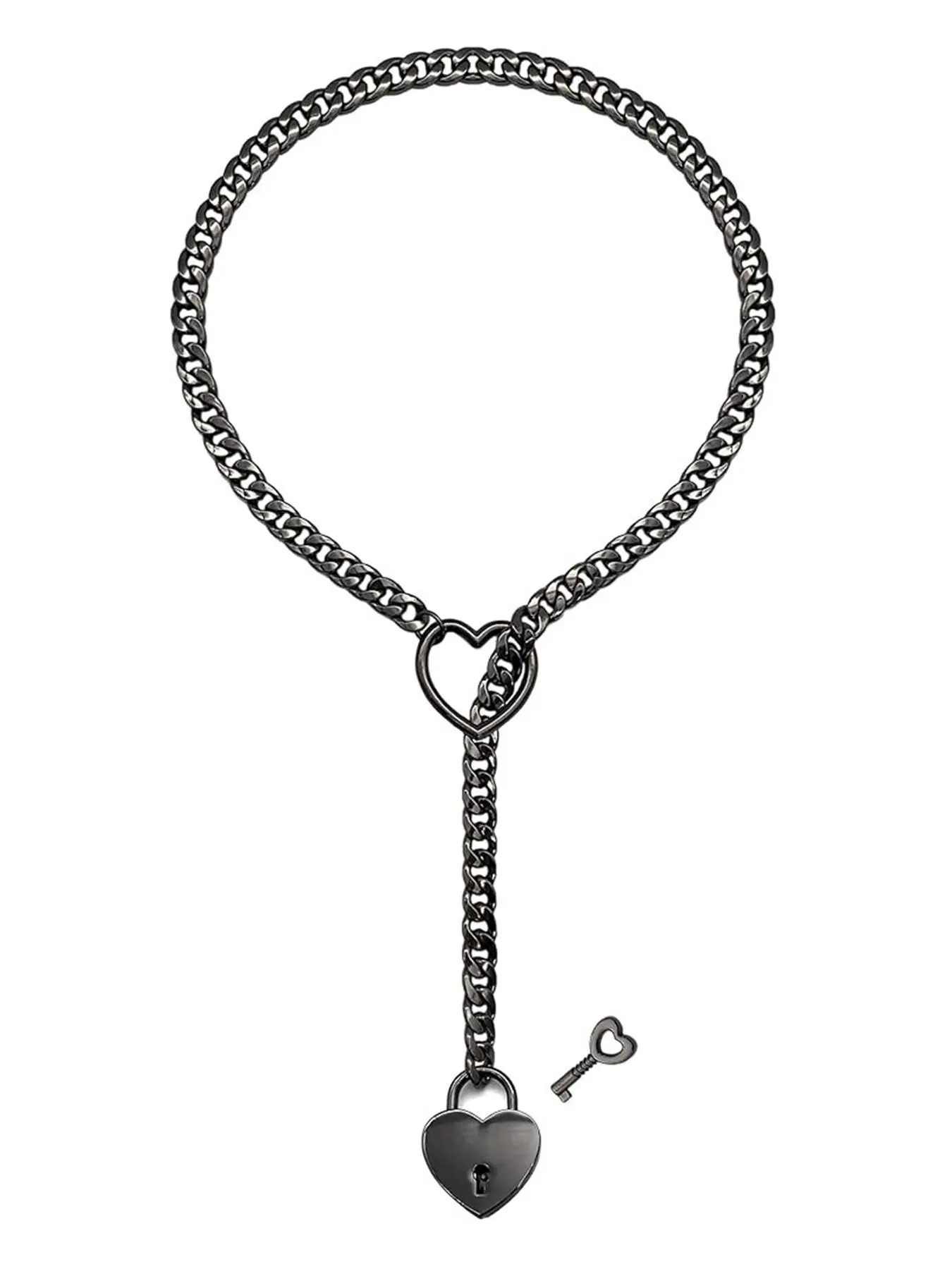 Heart & O-ring Design Chain Necklace, Punk Rock Stainless Steel Cuban Long Necklace, Cuban Link Necklace, Cuban Link Chains, Heart Style Choker, Fashion Jewelry Accessories for Women & Girls