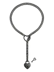 Heart & O-ring Design Chain Necklace, Punk Rock Stainless Steel Cuban Long Necklace, Cuban Link Necklace, Heart Style Choker, Fashion Jewelry Accessories for Women & Girls