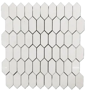 Elongated Hexagon Thassos White Marble Backsplash Mosaic Floor and Wall Tiles (10x12 inch) DP6016