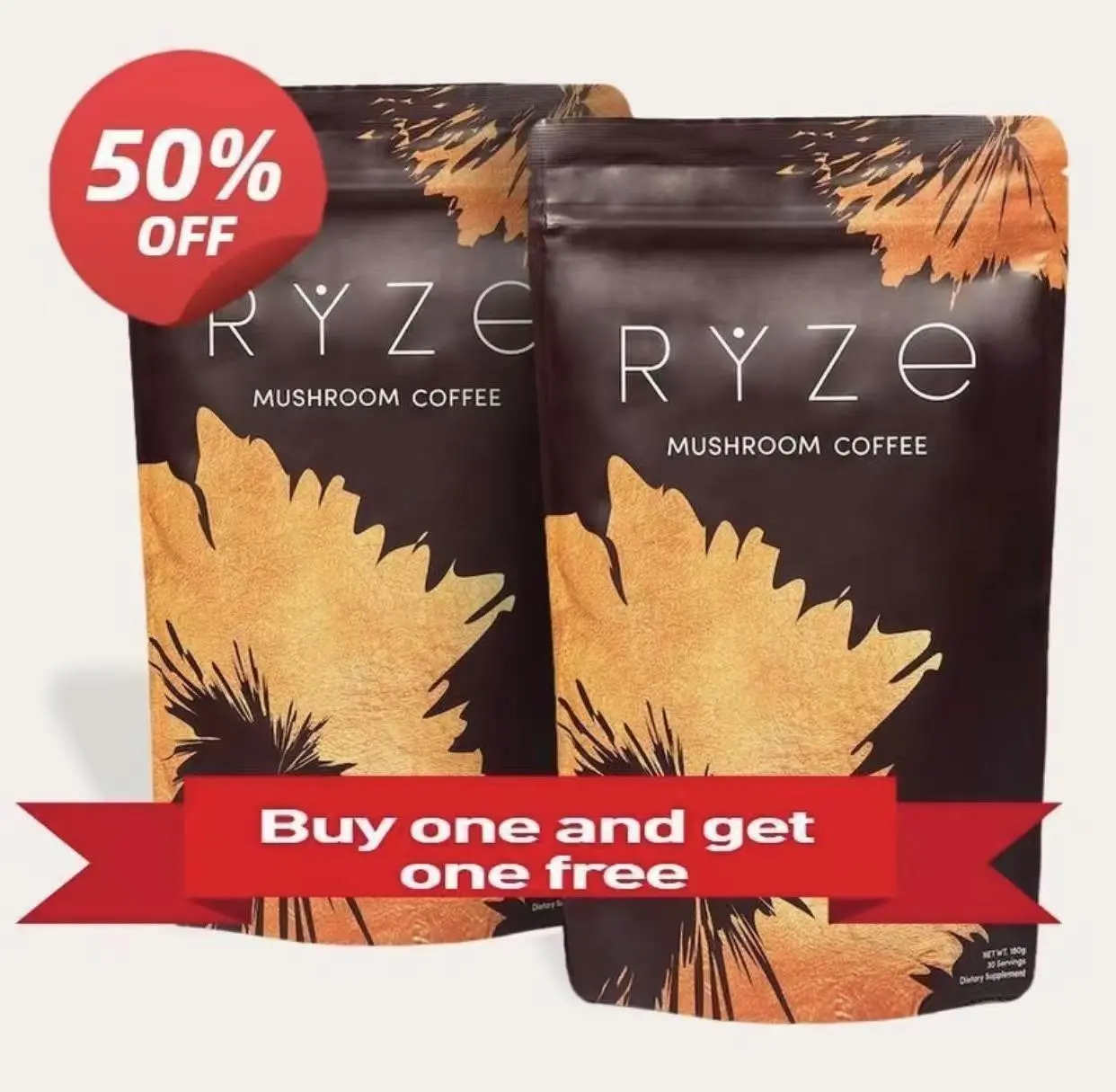 2-Pack Organic RYSE Mushroom Coffee – 30 Servings Per Pack