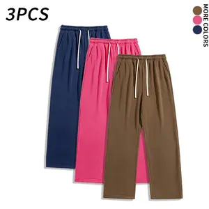 Unisex solid-color drawstring sweatpants, comfortable for autumn/winter, available in 3-pack and single pack options.