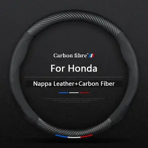 Suitable For Honda Fit Civic Accord Jazz Stream CRV HRV URV Vezel Steering Wheel Cover Leather Carbon Fiber Car Sreering Cover