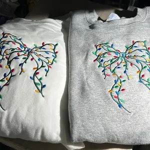 Festive Christmas Light Bow Sweatshirt - Embroidered Crewneck - Embroidery, Accessory Classic Menswear