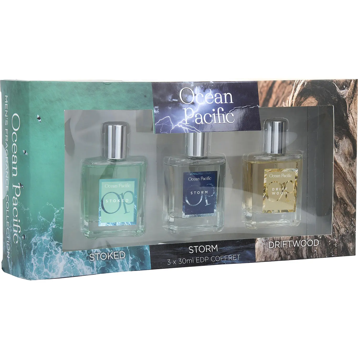 Ocean Pacific Variety Set-3 Piece Variety Set Includes Stoked & Driftwood & Storm And All Are Eau De Parfum Spray 1 Oz For Men