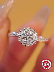 S925 Sterling Silver Synthetic Moissanite Design Ring, Luxury Engagement Ring, Engagement Wedding Rings, Perfect Holiday Gift for Women