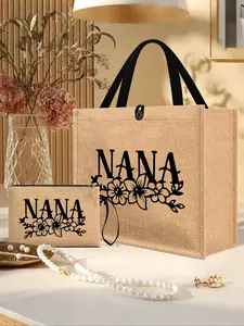 2pcs/Set Printed With The "Nana" Pattern Tote Bag Set, Fashionable tote bag, Beach Bag, Lightweight Shopping Bag With Mini Coin Purse, Mother's Day Gift, Travel Makeup Bag, Very Suitable For Outdoor Beauty, Suitable For Mothers, Teachers
