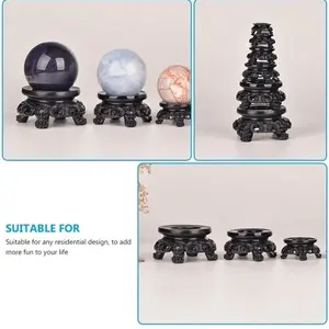Black Wooden Display Stand for Crystal Sphere Quartz Ball Holder Hollow Wood Stand with Intricate Carvings