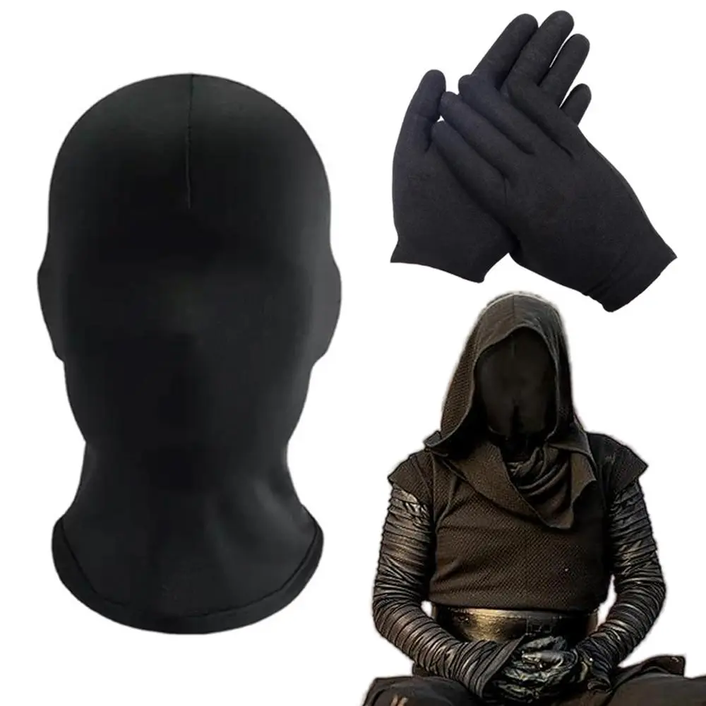 Cosplay Accessory Set, 1 Set Including Full Face Mask & Gloves, Party Faceless Hood Mask, Comfortable Gloves for Game Anime Cosplay, Halloween Party Supplies, Black, Costume Props