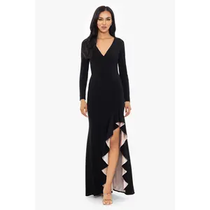 Xscape Evenings "Trudy" Long Sleeve Ruffle Evening Dress 5889X