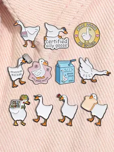 11pcs/set Cute Goose Enamel Pins Cartoon Duck Animal Hearts Metal Brooches Lapel Backpack Badge Fashion Jewelry Accessories Gifts for Kids Friends