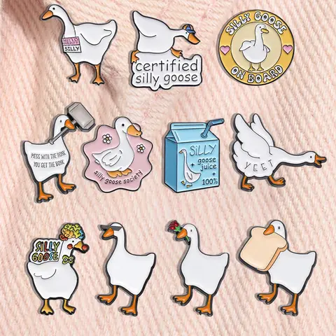 11pcs/set Cute Goose Enamel Pins Cartoon Duck Animal Hearts Metal Brooches Lapel Backpack Badge Fashion Jewelry Accessories Gifts for Kids Friends Alloy Brooch Pin Clip